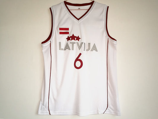 Team Latvija #6 Kristaps Porzingis 6 # 2017 Team White Basketball Jersey 1