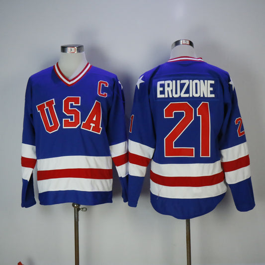 Team USA 1980 #21 Mike Eruzione USA21 Blue