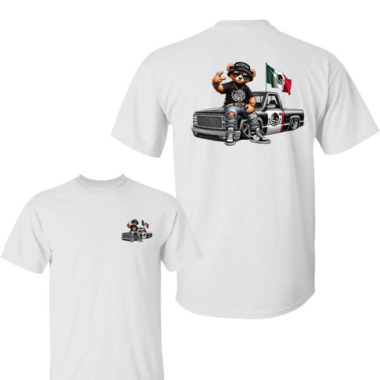 Teddy Bear In Hip Hop Costume Mexican Flag 2 Sided Shirt, Mexican Flag Bear Tee, Cartoon Graphic T-Shirt, Gift for Men Woman Casual Top Menswear