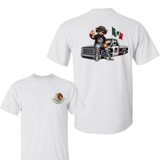 Teddy Bear In Hip Hop Costume Mexican Flag 2 Sided T-Shirt, Mexican Flag Bear Tee, Cartoon Graphic Shirt, Gift for Men Woman Casual Top Menswear