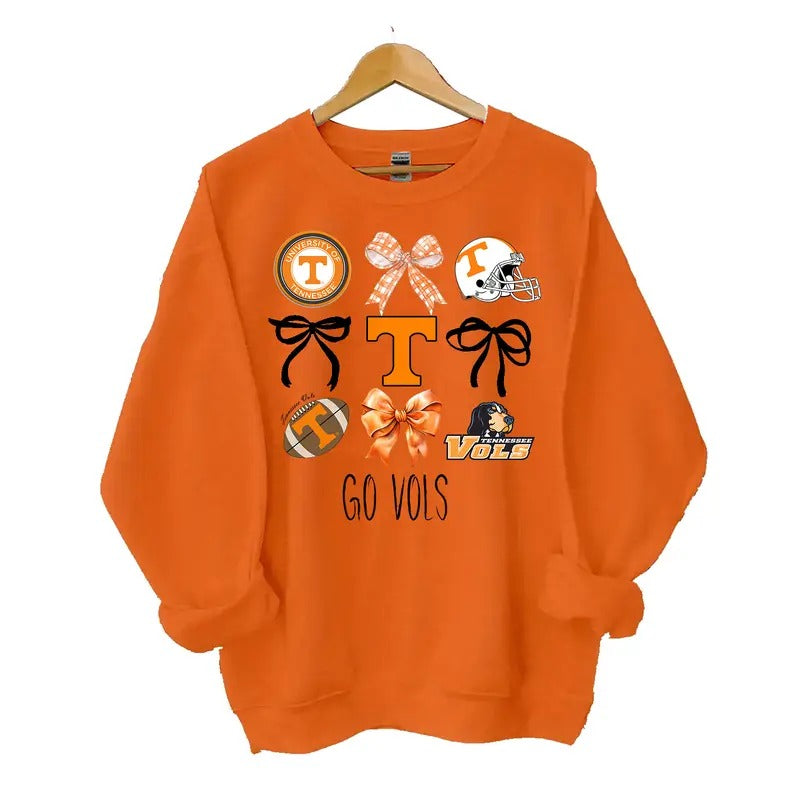 Tennessee Vols Coquette Football Sweatshirt, Orange, Long Sleeve, Classic Cotton Blend, Gameday Tee, Casual Style, Pullover Design Fit Soft Womenswear Hoodie