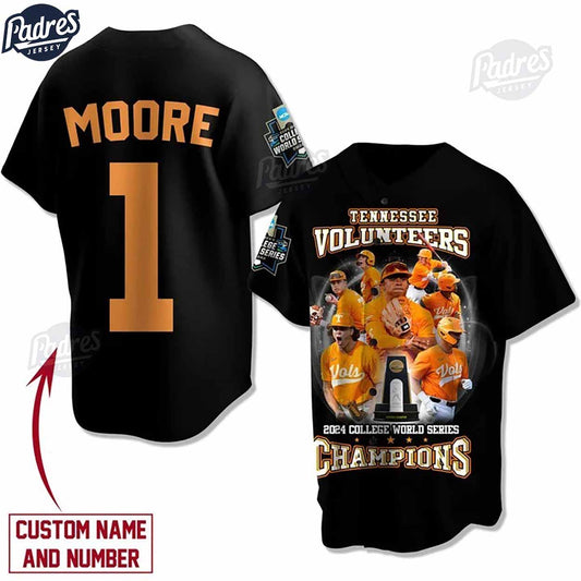 Tennessee Volunteers 2024 College World Series Champions Custom Black Baseball Jersey - Padres Jersey Oasis: Elevate Your Baseball Style Game