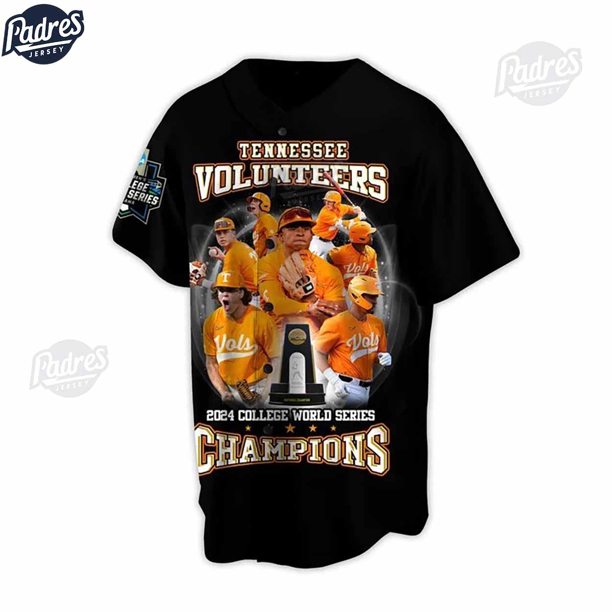 Tennessee Volunteers 2024 College World Series Champions Custom Black Baseball Jersey - Padres Jersey Oasis: Elevate Your Baseball Style Game