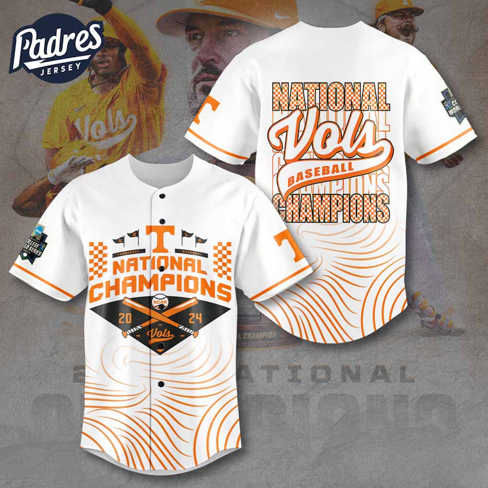 Tennessee Volunteers 2024 National Champions White Baseball Jersey - Padres Jersey Oasis: Elevate Your Baseball Style Game
