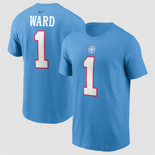 Tennessee Titans #1 Cameron Ward Light Blue Name & Number T-Shirt Style 2