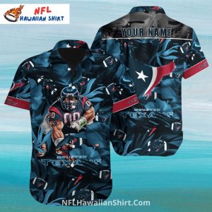 Texans Hawaiian Shirt Deep Blue Palm Football Scene