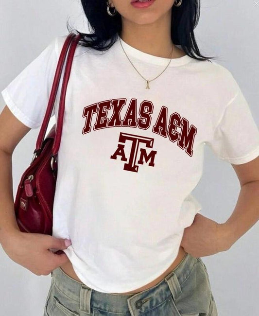 Texas A&M Vintage Sport Teams NCAA Collection Unisex Crewneck Black Baby Tee, Graphic Team Collection Baby Tee, Gift For NCAA Fans