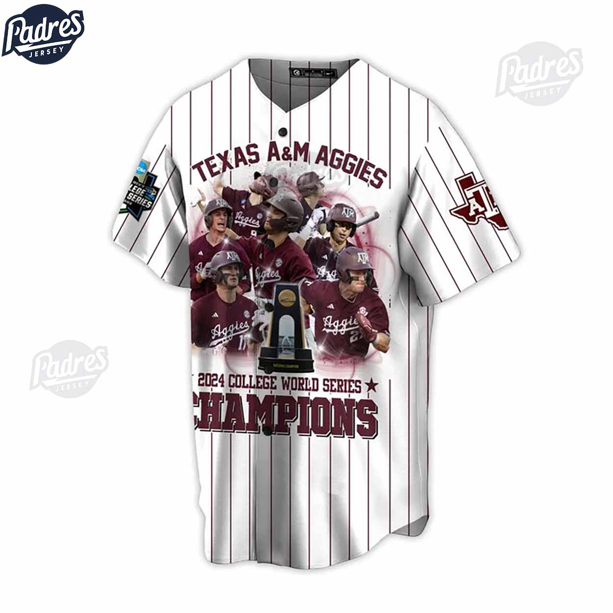 Texas A&M Aggies 2024 College World Series Champions Custom Baseball Jersey - Padres Jersey Oasis: Elevate Your Baseball Style Game