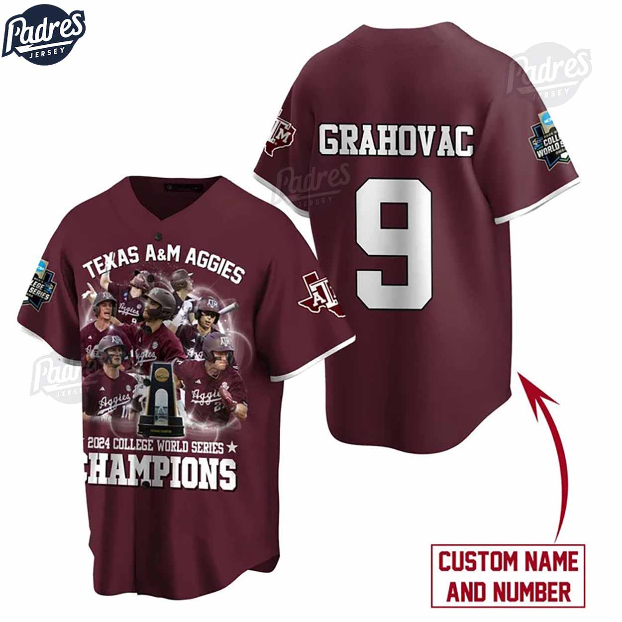 Texas A&M Aggies 2024 College World Series Champions Custom Dark Red Baseball Jersey - Padres Jersey Oasis: Elevate Your Baseball Style Game