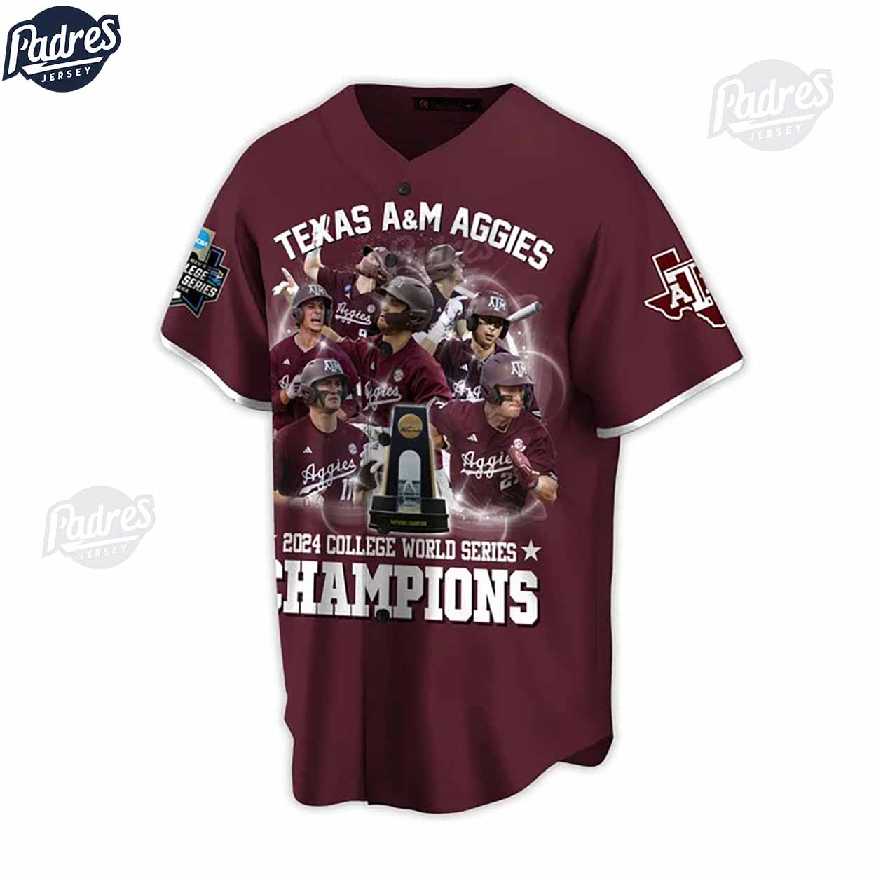 Texas A&M Aggies 2024 College World Series Champions Custom Dark Red Baseball Jersey - Padres Jersey Oasis: Elevate Your Baseball Style Game