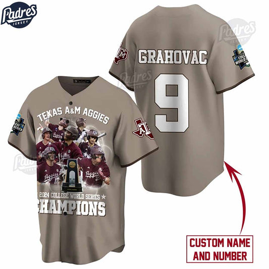 Texas A&M Aggies 2024 College World Series Champions Custom Grey Baseball Jersey - Padres Jersey Oasis: Elevate Your Baseball Style Game