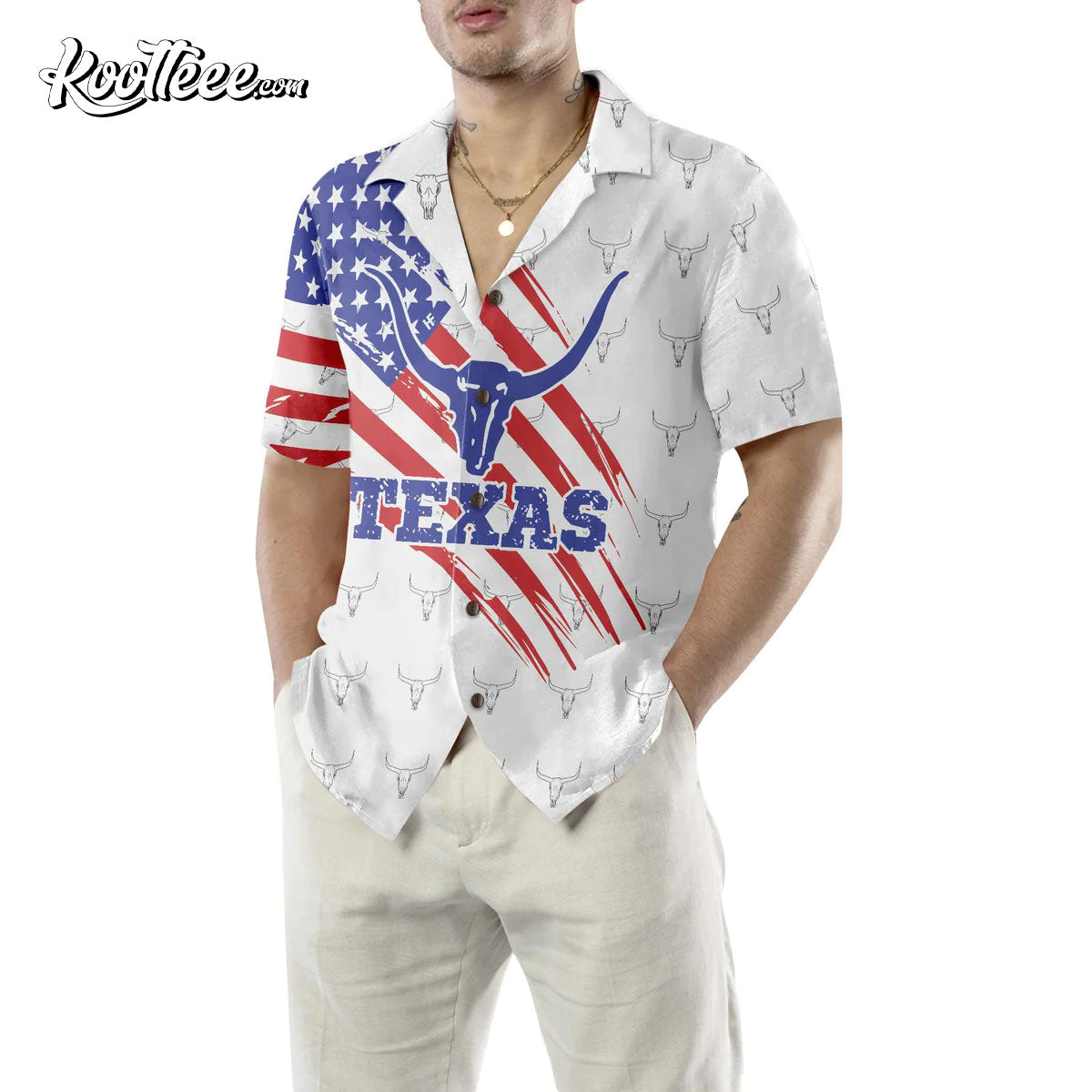 Texas Flag Longhorn Pattern Hawaiian Shirt