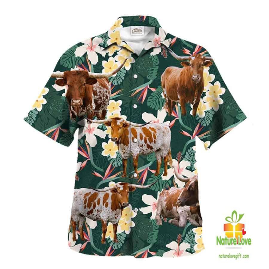 Texas Longhorn Hawaiian Shirt Farm Animal Lover Aloha Shirt For Men Women