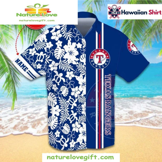 Texas Rangers Hawaiian Shirt Floral Stripe Custom Name MLB Baseball Apparel