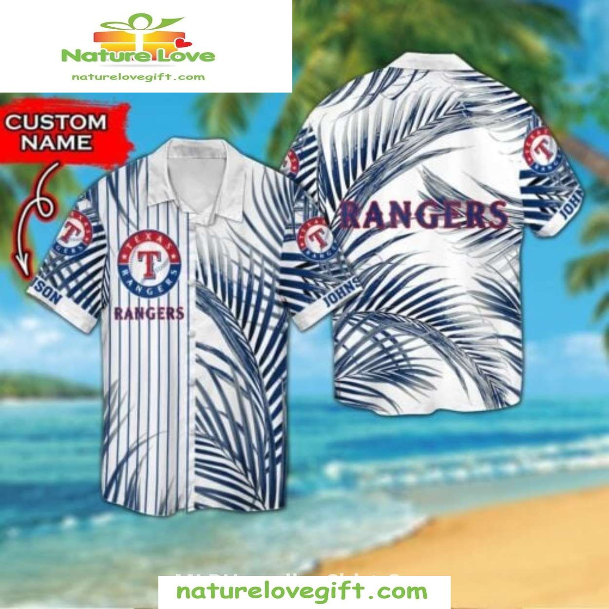 Texas Rangers Hawaiian Shirt Pinstripes Palm Leaves MLB Baseball Apparel