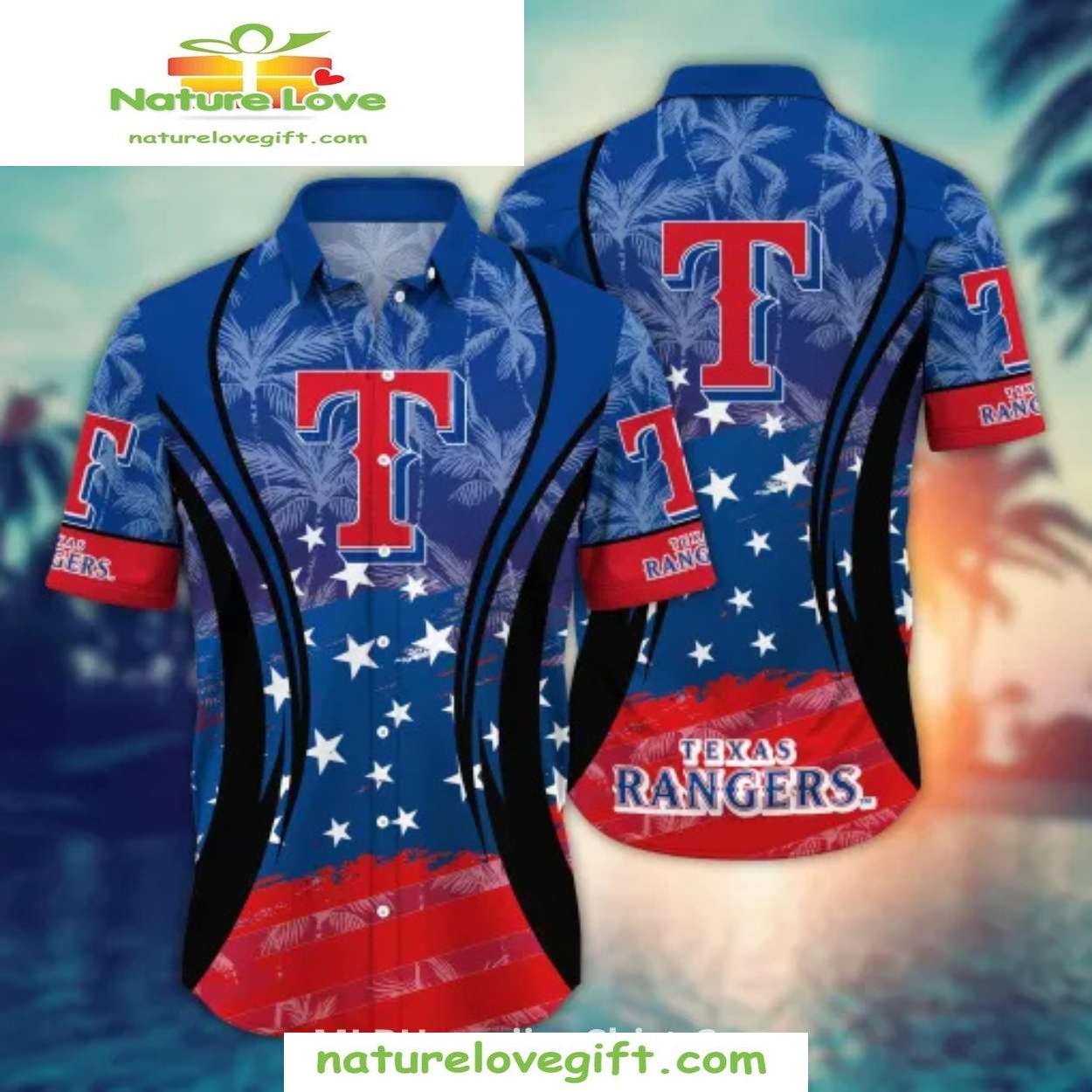 Texas Rangers Hawaiian Shirt Stars Stripes Tropical Art MLB Baseball Apparel