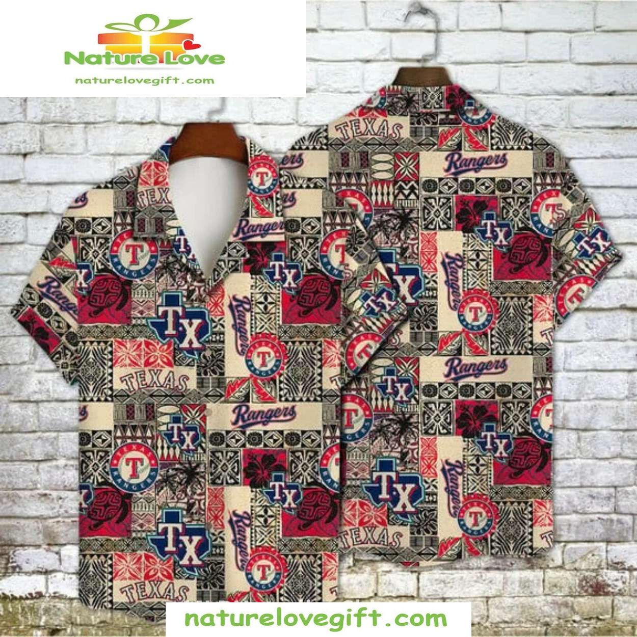 Texas Rangers Hawaiian Shirt MLB Tribal Patchwork Logo Baseball Apparel