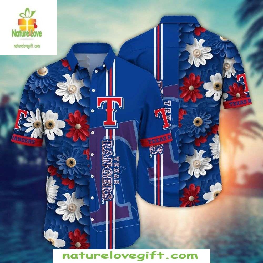 Texas Rangers Hawaiian Shirt Blue Floral Elegance Stylish Baseball Apparel