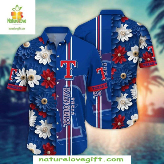 Texas Rangers Hawaiian Shirt Blue Floral Elegance Stylish Baseball Apparel