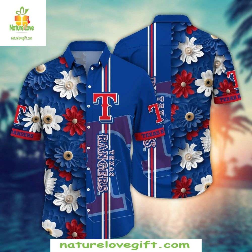 Texas Rangers Hawaiian Shirt Blue Floral Elegance Baseball Apparel