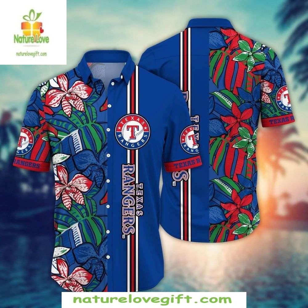 Texas Rangers Hawaiian Shirt Blue Stripe Stylish Baseball Apparel