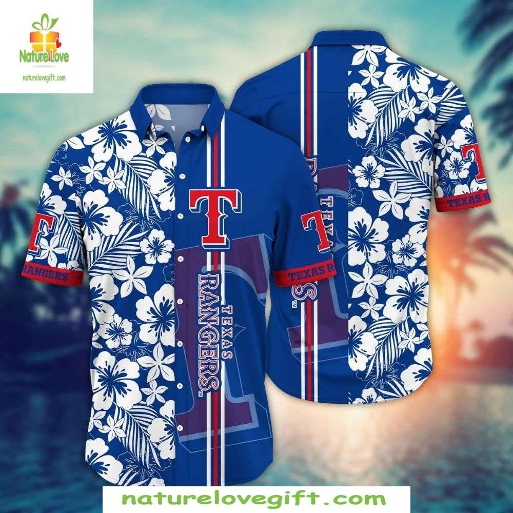 MLB Texas Rangers Hawaiian Shirt Classic White Floral Aloha Baseball Apparel