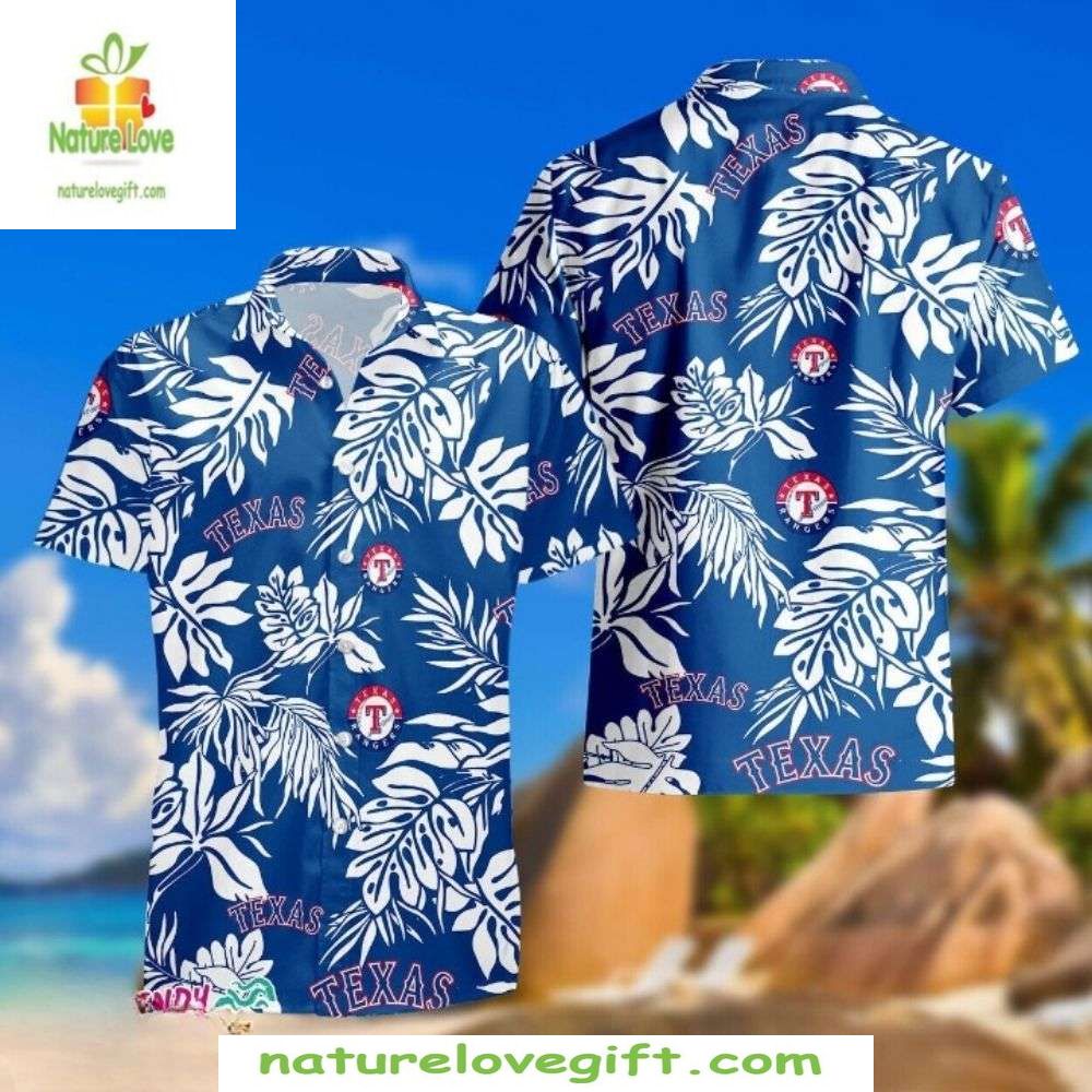 Texas Rangers Hawaiian Shirt Classic White Tropical Leaves MLB Baseball Apparel