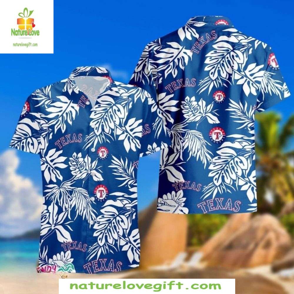 Texas Rangers Hawaiian Shirt Classic White Tropical Leaves Baseball Apparel