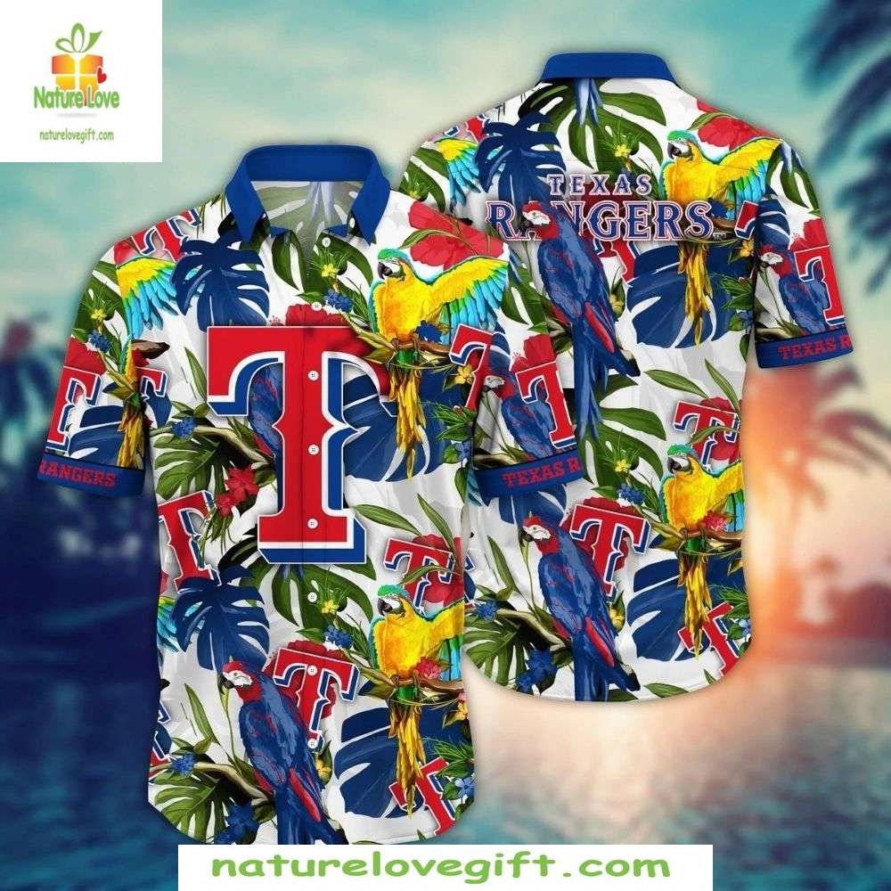 Texas Rangers Hawaiian Shirt Colorful Parrots Stylish Baseball Apparel