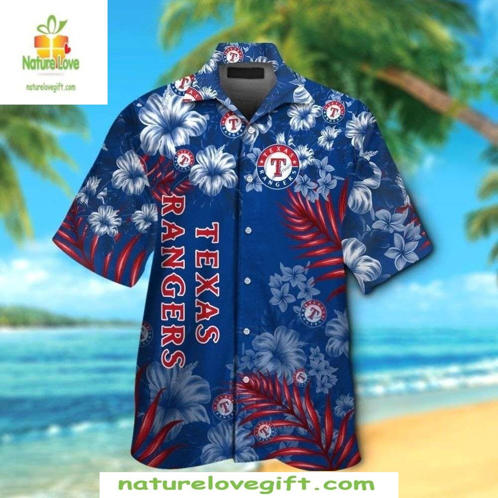 Texas Rangers Hawaiian Shirt Cool Blue Hibiscus MLB Baseball Apparel
