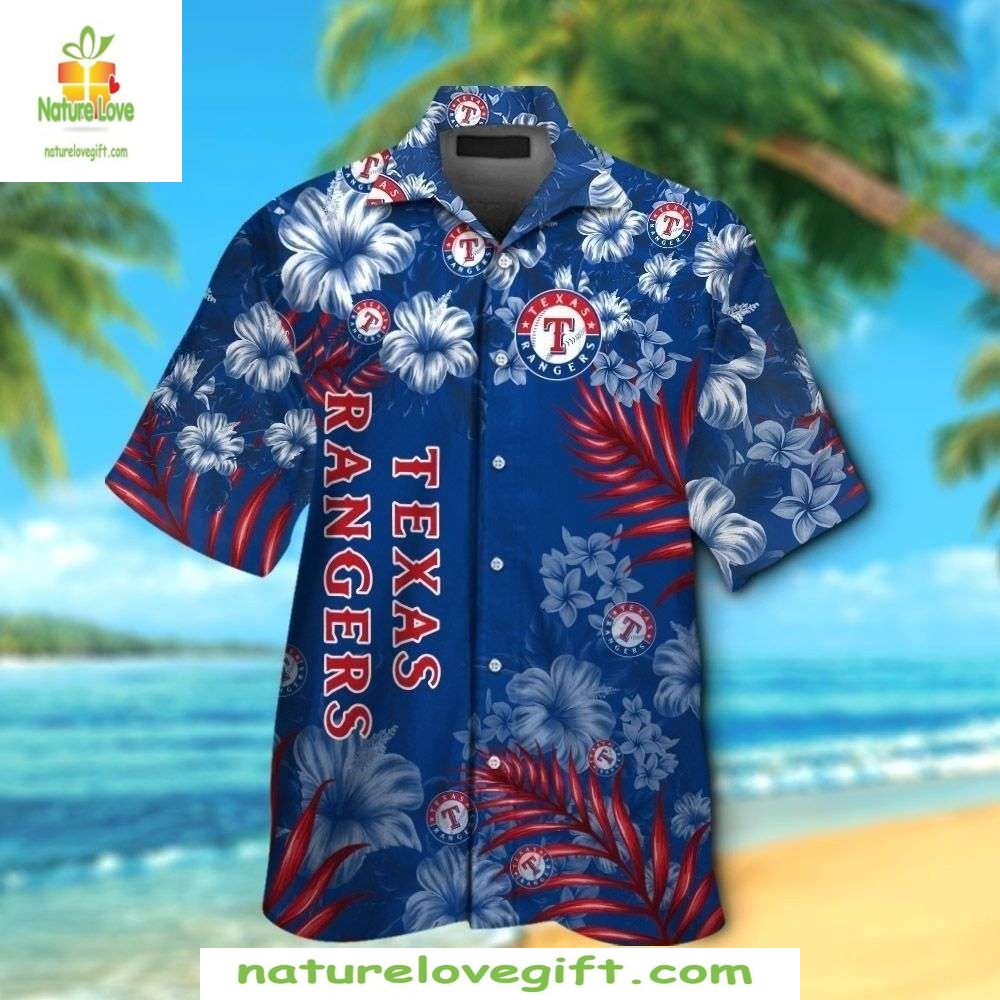 Texas Rangers Hawaiian Shirt Cool Blue Hibiscus MLB Baseball Apparel