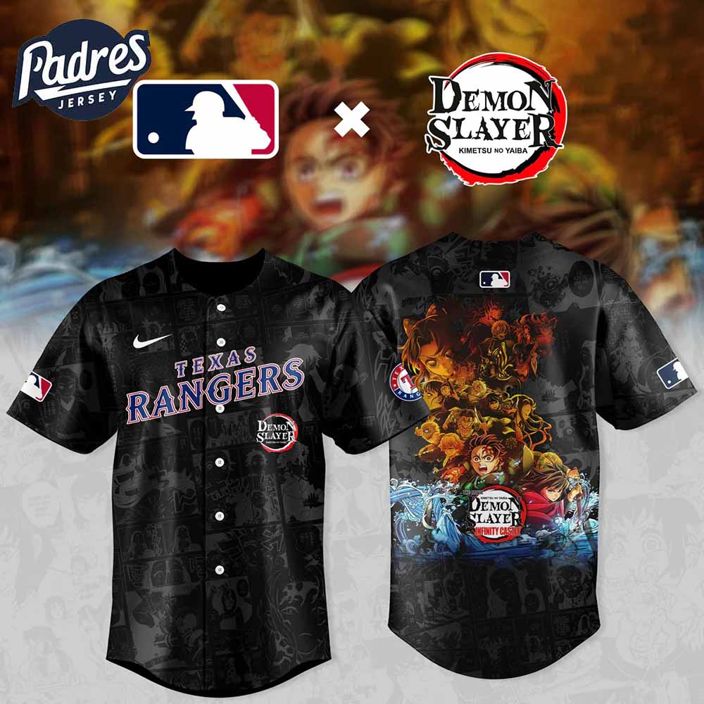 Texas Rangers Demon Slayer x Black Baseball Jersey 2025 - Padres Jersey Oasis: Elevate Your Baseball Style Game