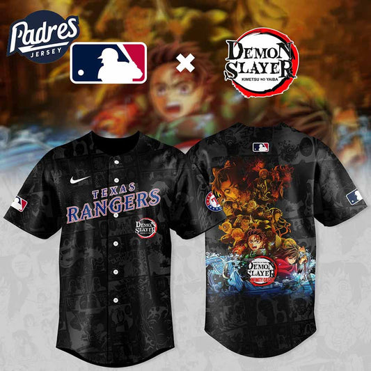 Texas Rangers Demon Slayer x Black Baseball Jersey 2025 - Padres Jersey Oasis: Elevate Your Baseball Style Game