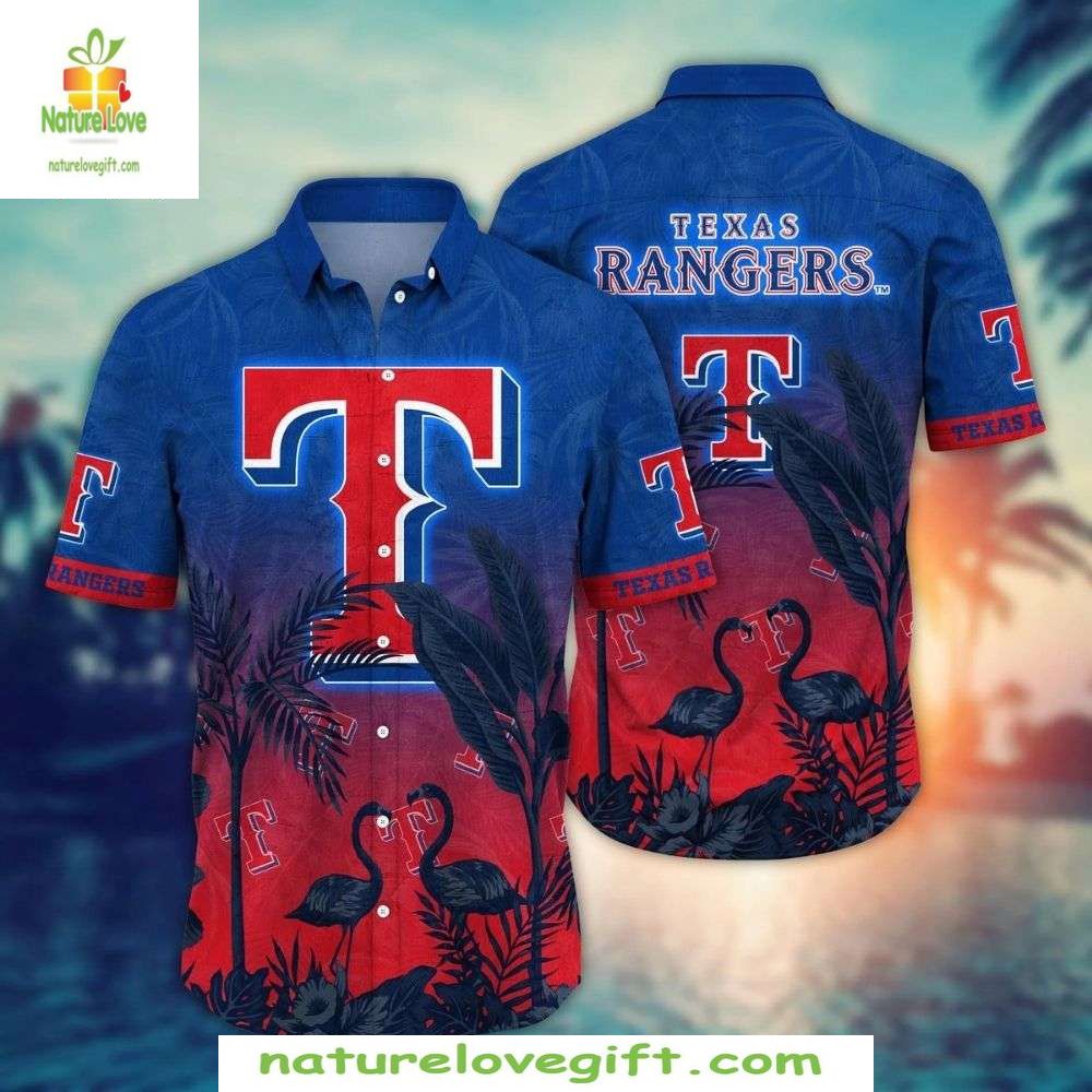 Texas Rangers Hawaiian Shirt Flamingo Sunset Tropical Baseball Apparel