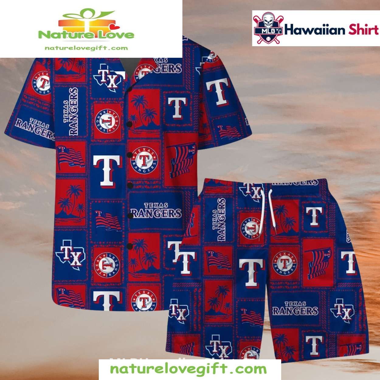 Texas Rangers Hawaiian Shirt Shorts Set MLB Baseball Apparel