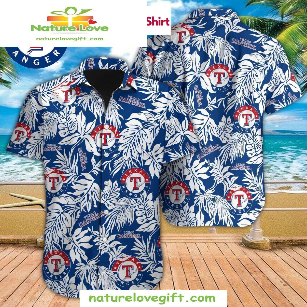 Texas Rangers Hawaiian Shirt Bold Leaf Pattern MLB Baseball Apparel