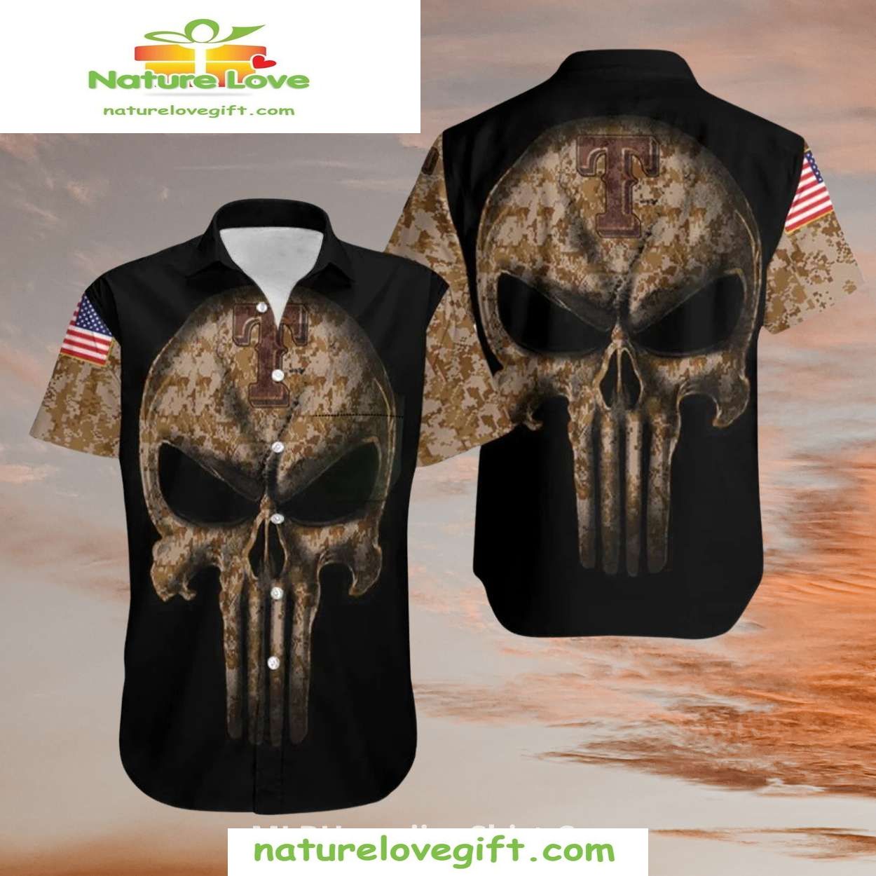 Texas Rangers Hawaiian Shirt Camo Skull Flags Stylish Baseball Apparel