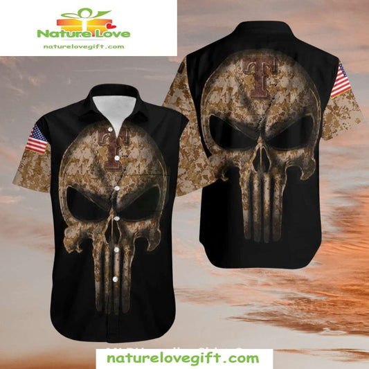 Texas Rangers Hawaiian Shirt Camo Skull Flags Stylish Baseball Apparel