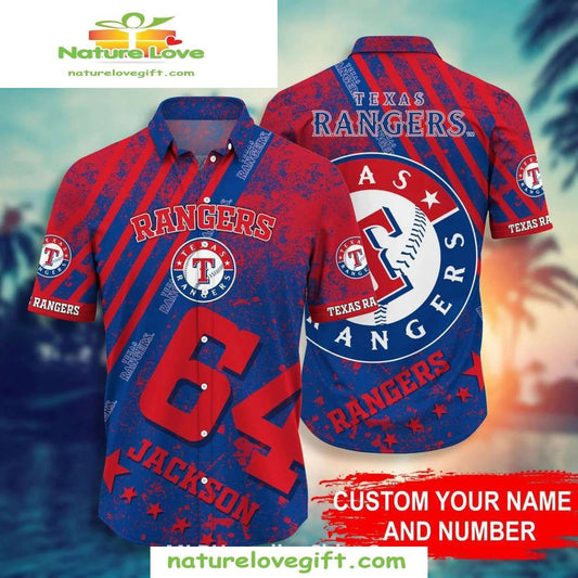 Texas Rangers Hawaiian Shirt Custom Name Number MLB Baseball Apparel
