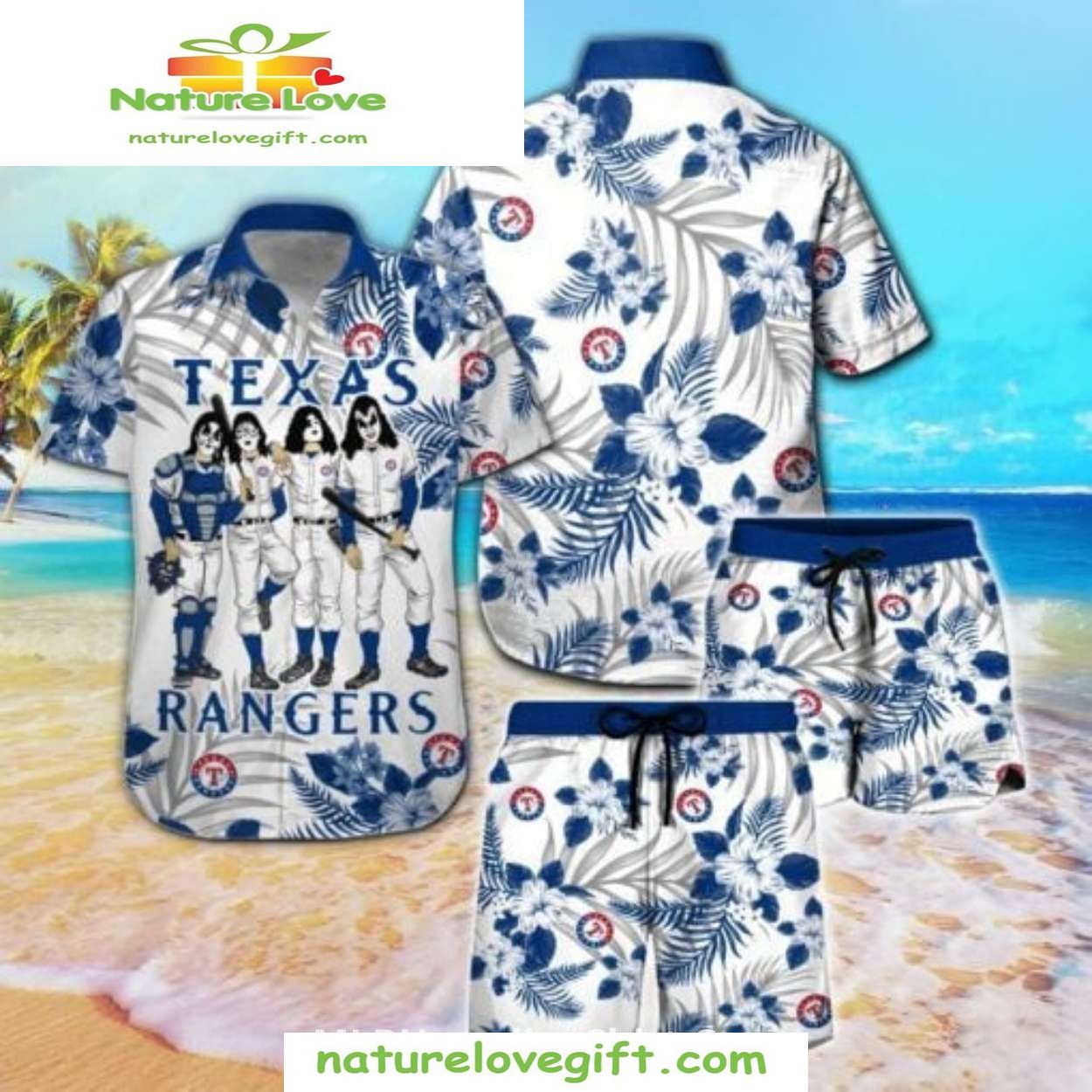 Texas Rangers Hawaiian Shirt Rock Band Floral MLB Baseball Apparel