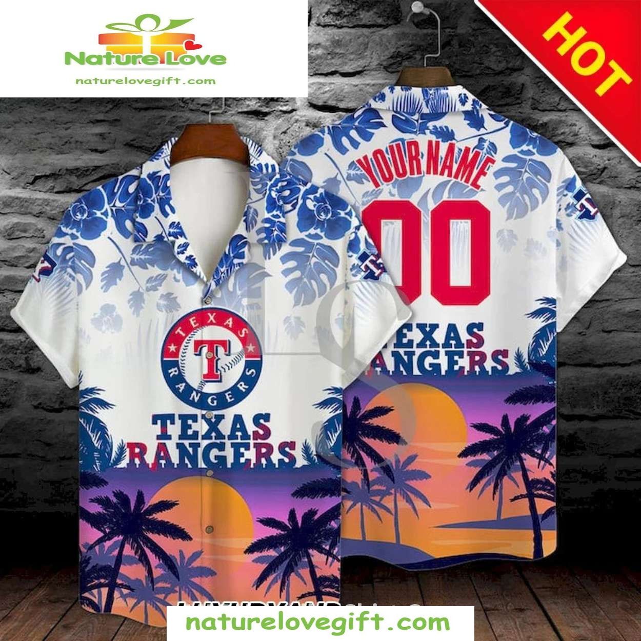 Texas Rangers Hawaiian Shirt Sunset Custom Name MLB Baseball Shirt