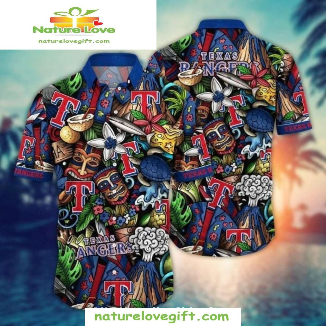 Texas Rangers Hawaiian Shirt Tiki Surf Baseball Aloha Shirt