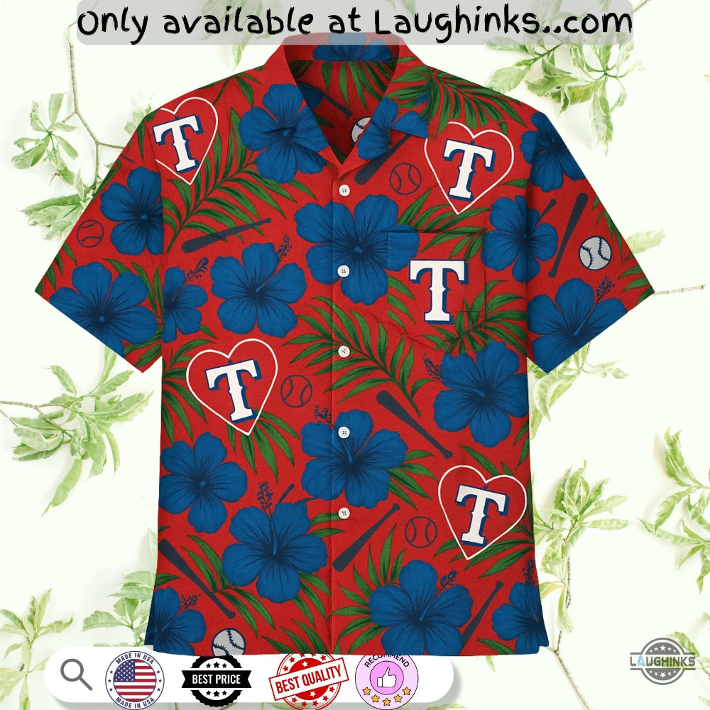 Texas Rangers Hearts Hawaiian Shirt