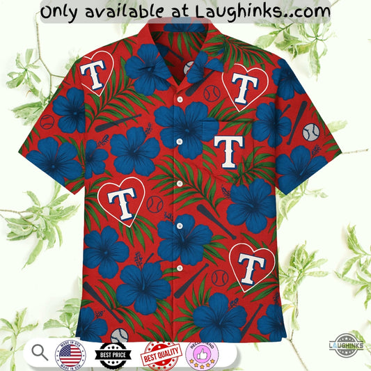 Texas Rangers Hearts Hawaiian Shirt