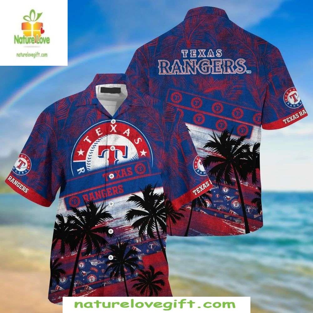 Texas Rangers Hawaiian Shirt Palm Tree Tropical MLB Baseball Apparel