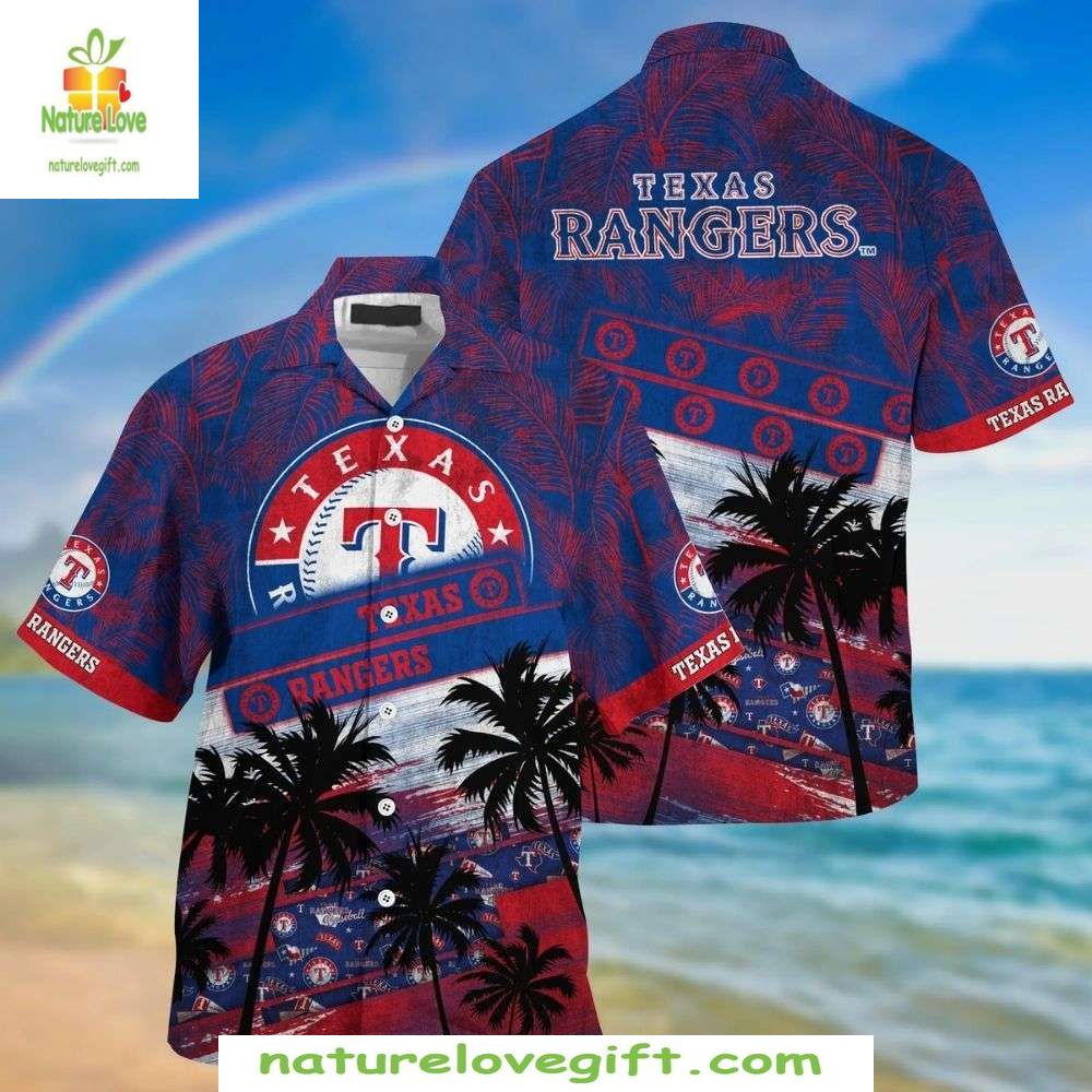 Texas Rangers Hawaiian Shirt Palm Tree Tropical MLB Baseball Apparel