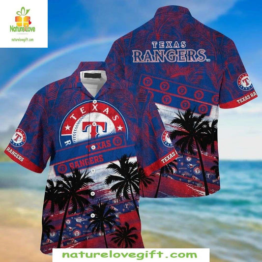 Texas Rangers Hawaiian Shirt Palm Tree Tropical MLB Baseball Apparel