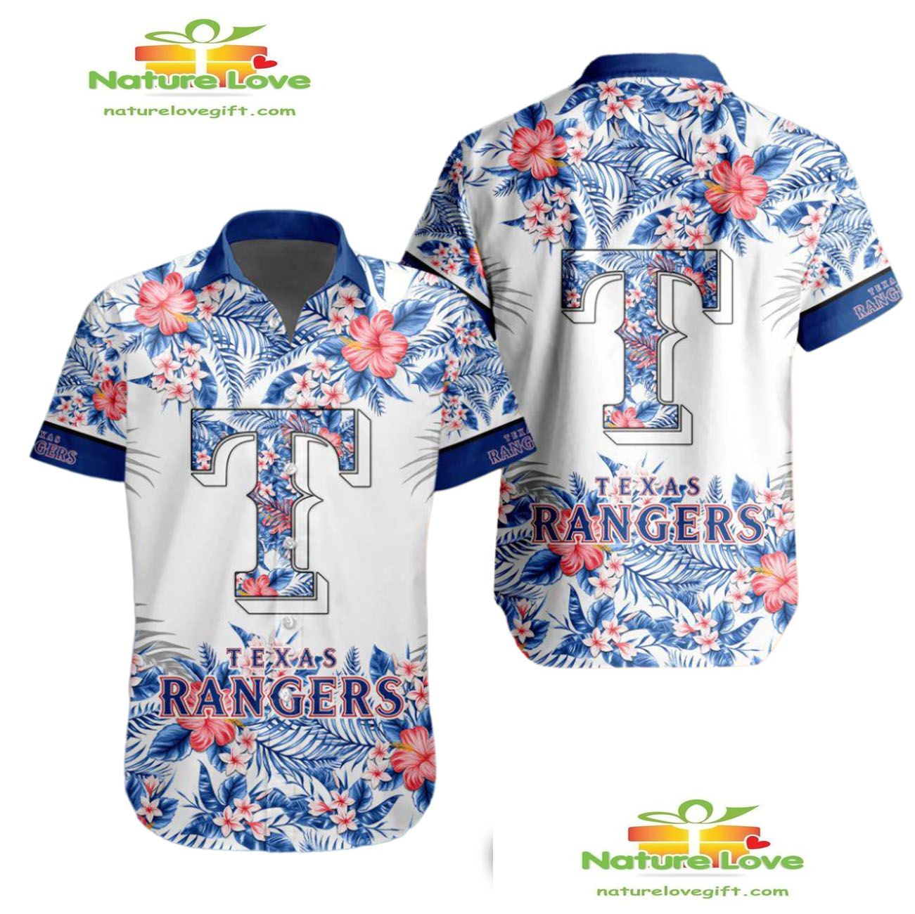 Texas Rangers Hawaiian Shirt Tropical Flower Aloha Shirt for Men Women