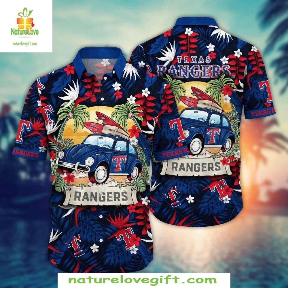MLB Texas Rangers Hawaiian Shirt Summer Classic Cars Aloha Baseball Apparel