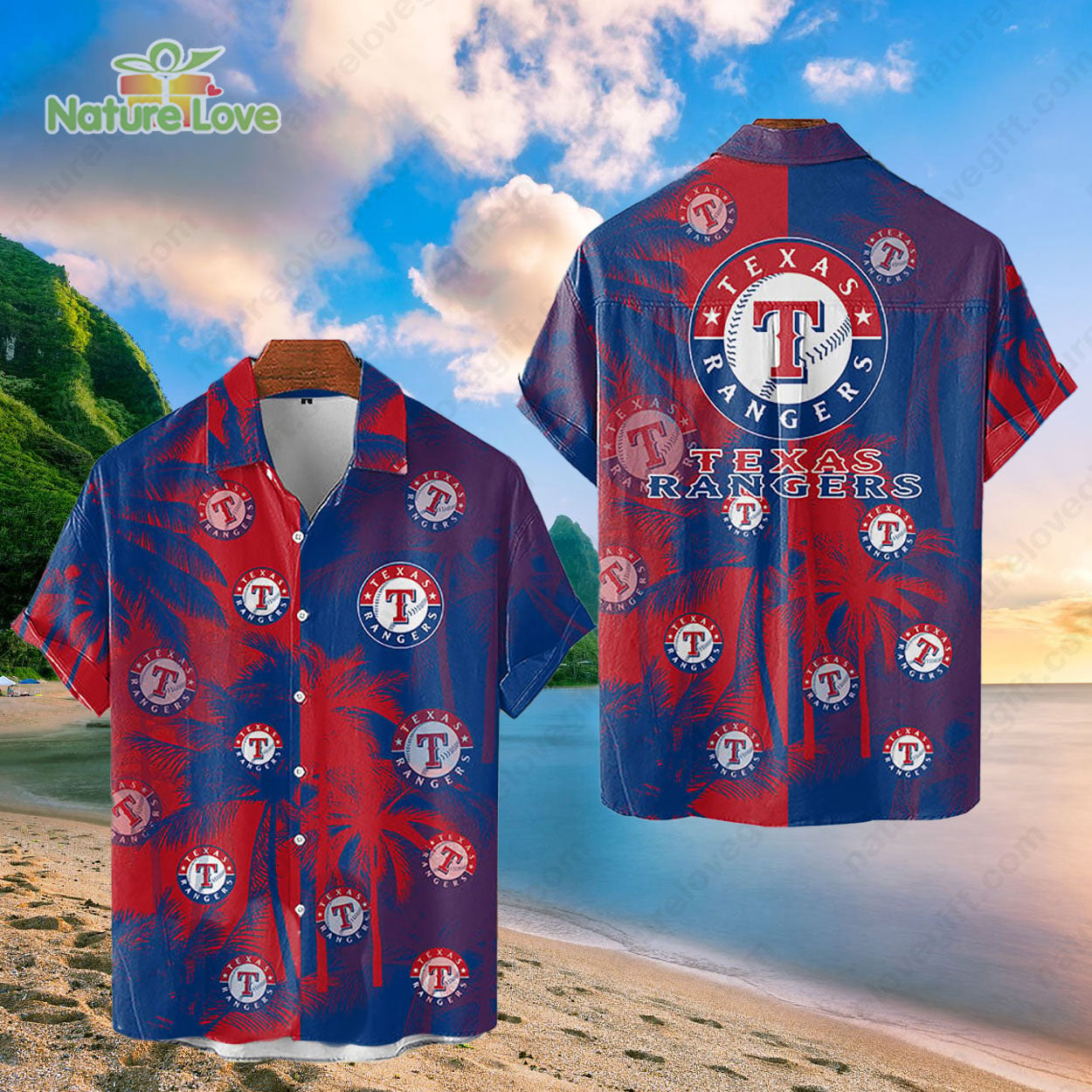 Texas Rangers Tropical Palm Trees MLB Hawaiian Shirt